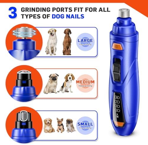 Dog Nail Grinder Super Quiet Dog Nail Trimmers 3 Grinding Wheels 3 Speed Rechargeable Pet Nail Grinder LED Display Dog Nail Clippers Kit for Large Medium Small Dogs Cats Dog Nail File Toenail Clippers