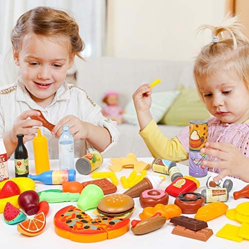 Play Food Sets,143Pcs Play Kitchen Accessories,Toy Food for Toddler, Fake Food Toys with Storage Bag, Pretend Food for Kids , Toy Kitchen Accessories for Boys Girls, Daycare Educational Toy