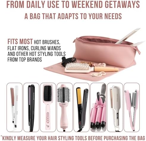 Hair Tools Travel Bag and Heat Resistant Mat for Flat Irons, Straighteners, Curling Iron, and Haircare Accessories, 2-in-1 design, with Interior Pockets, Portable Organizer