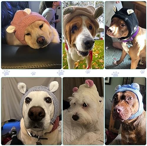 Quiet Ears for Dogs, Dog Ear Muffs Noise Protection Knitted Dog Hats Pet Ears Warm Dog Ear Cover Winter Hat Dog Snood Head Wrap Bunny Costume for Medium to Large Dogs Cats Pets (Green)