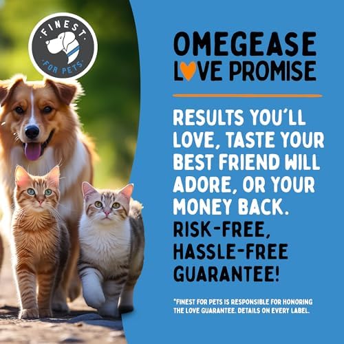 100% Pure Omega 3 Fish Oil for Dogs & Cats - Omegease Supplement for Skin & Coat, Itching, Shedding, Joints & Immune Health (32 oz)