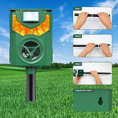 Solar Ultrasonic Cat Repellent Outdoor to Keep Cats Away, Squirrel Repellent Outdoor, Animal Repellent Ultrasonic Outdoor with Motion Sensor for Dog, Raccoon, Skunk, Fox, Deer, Coyote, Rabbit, Mole