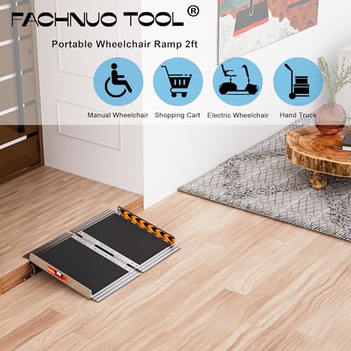 FACHNUO 2FT Portable Wheelchair Ramp Non-Skid Aluminum Handicap Ramps with Handle 29.2'' Wide 800LBS Capacity Wheel Chair Ramp Scooter Ramps for Home, Steps, Stairs, Entry, Threshold, Doorways