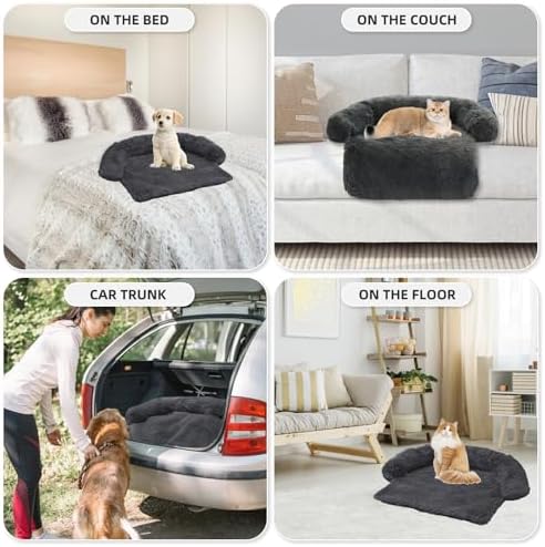 Calming Dog Bed Fluffy Plush Dog Mat for Furniture Protector with Removable Washable Cover for Large Medium Small Dogs and Cats (XS(31“x23.5”x5“), Dark Grey)