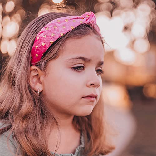 FROG SAC Pink Heart Headband for Girls, Studded Knotted Valentines Day Headbands for Kids, Cute Stud Knot Vday Head Bands, Little Girl Velvet Hair Accessories, Fashion Hair Bands for Children