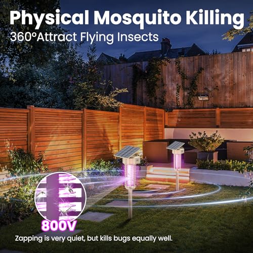 Solar Bug Zapper Outdoor, Garden Mosquito Zapper Waterproof & Cordless & Rechargeable & Auto On/Off,Flying Insect Zapper Mosquito Killer Lamp Mosquito Catcher Decorative Light for Patio, Gold