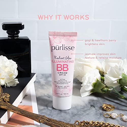 pūrlisse Radiant Glow Illuminating BB Cream Spf30 Hydrating and Moisturizing Natural Organic Cruelty-free Sulphate & Paraben Free For All Skin Even Sensitive Skin 1.4 Fl Oz (Tan)