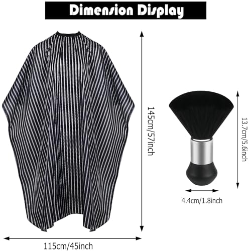 FEBSNOW Professional Hair Cutting Cape with Neck Duster Brush, FEBSNOW Salon Barber Cape, Hair Cutting Accessories (Black Stripe)