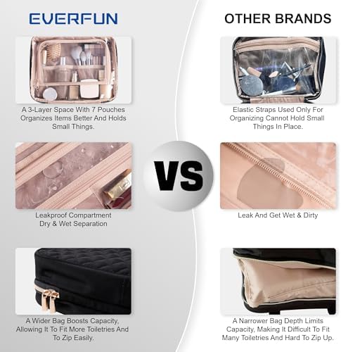 Everfun Hanging Travel Toiletry Bag for Women Traveling With Leakproof Compartment Makeup Cosmetic Organizer Dopp Kit Travel Accessories Essentials Must Have