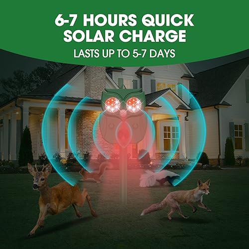 Bocianelli Animal Repeller, Raccoon Repellent Ultrasonic, Waterproof Motion Detection LED Flash Light, Solar Animal Repellent Ultrasonic Outdoor for Dogs Fox Rabbit Squirrels Coyote Cat Deterrent