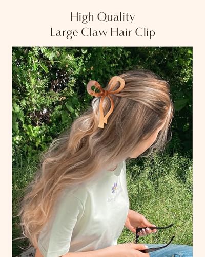 Yanibest Elegant Bow Hair Claw Clips Stylish Large Hair Clips for Thin andThick Hair | Holiday Gift for Teen Girls | Chic Hair Styling Accessories for Women (Beige/Pink)