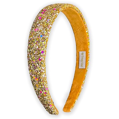 FROG SAC Glitter Headbands for Girls, Gold, Hair Accessories for Little Girl, Sparkly Wide Yellow Hair Band for Kids, Cute Alice Headband for Toddler Children, Thick Sparkle Bling Hairband