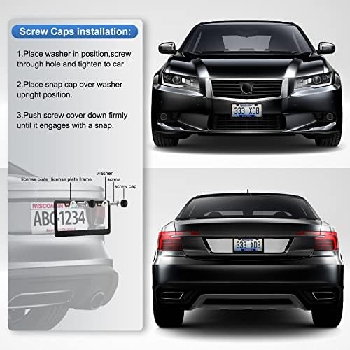 2 Pack License Plate Frames, Stainless Steel Car License Plate Cover Car Accessories with Screw Caps (Black)