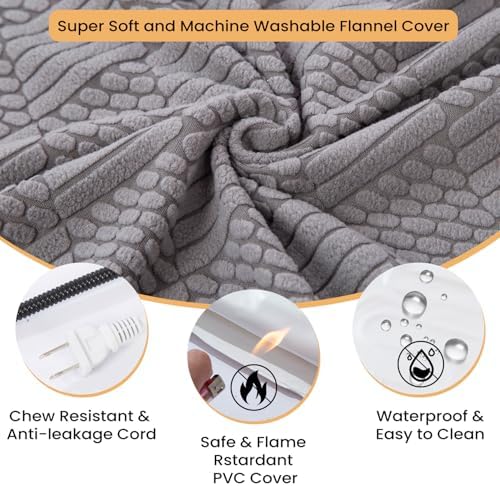 Pettycare Pet Heating Pad for Dog Cat, Electric Heating with Steel-Wrapped Cord, 25-Level Timer & 11-Level Temperature Indoor Warming Pads Easy Clean for Puppy Cat Dog M 18x18inch, Grey