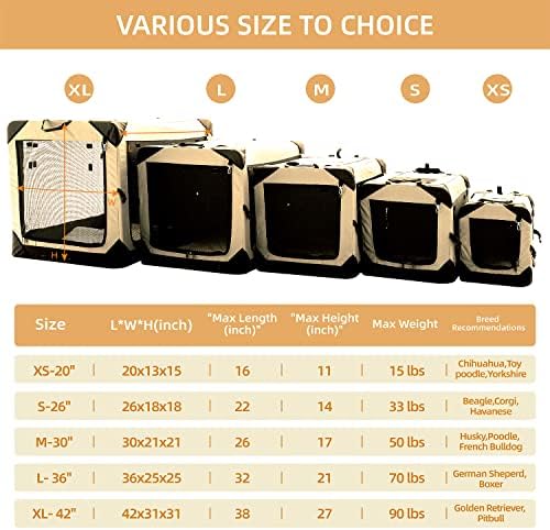 Pettycare 42 Inch Collapsible Dog Crate for Large Dogs, 4-Door Foldable Soft Dog Kennel with Chew Proof Mesh Windows, Indoor & Outdoor Travel Dog Crate, Soft Side Dog Crate,Beige