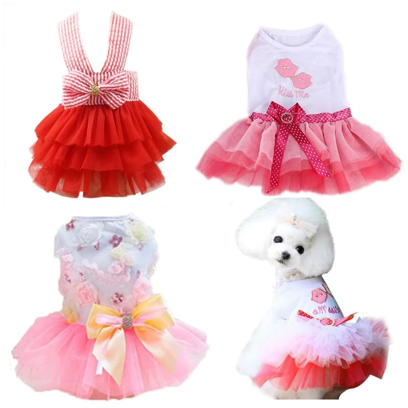 Small Dog Clothes for Girls Puppy Dresses Dachshund Tutu Dress Outfits Pink M