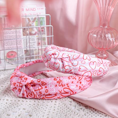 Knotted Headband, 2pcs Top Knot Headbands for Women, Hair Band for Girls, Valentines Day Heart Headband, Pink, Hair Accessories, Wide Headbands, One Size Fits Most