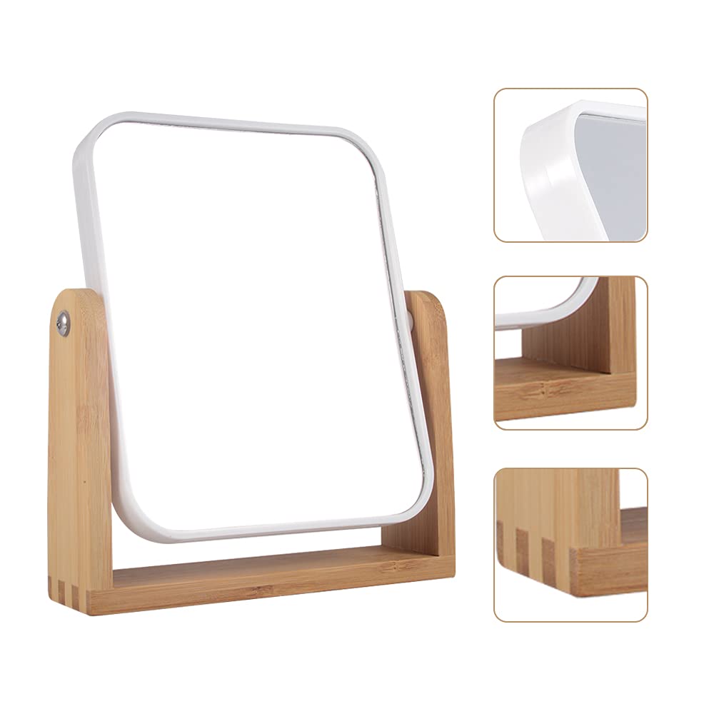 Makeup Mirror with Natural Bamboo Stand, 1X/3X Magnification Double Sided 360 Degree Swivel Magnifying Mirror,Vanity Table,Office Desk,Room Decor, Beauty Gifts(Square)