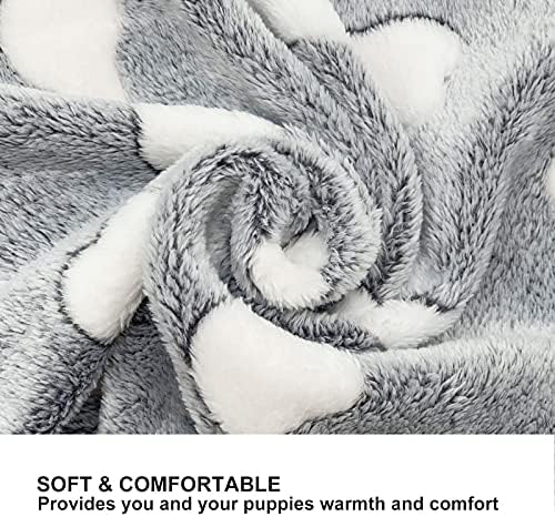 1 Pack 3 Puppy Blankets for Large Dogs Super Soft Warm Sleep Mat Grey Cute Print Fluffy Fleece Pet Throw Dog Blankets for Medium Dogs Cats,Star&Bone&Love-Large(40"x30")