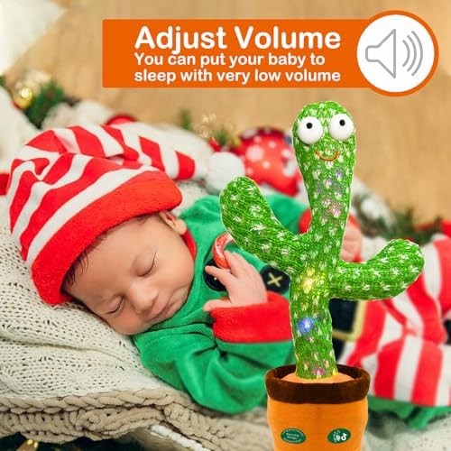 Talking Cactus Toy That Talks Back,Volume Adjustment Dancing Mimicking Cactus Baby Toy,Singing Record Repeat What You Say, Sunny Silly Light Up Tummy Time Funny Gift for Toddler Boys Girls Toys