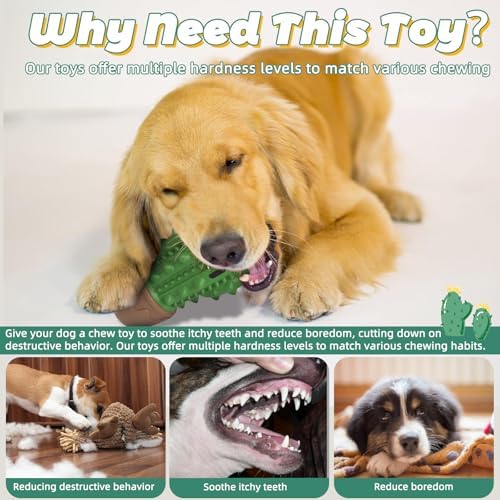 Dog Toys for Aggressive Chewers,Durable Dog Chew Toys for Medium Large Dogs Beef Favor,Cactus Dog Toothbrush Teeth Cleaning Toy Dog Toys to Keep Them Busy Christmas Birthday Gifts
