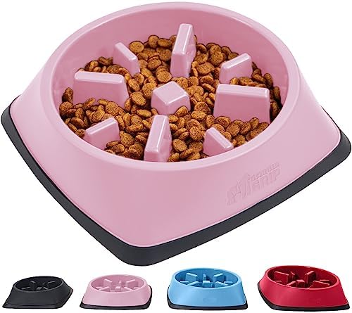 GORILLA GRIP Patent Pending Slow Feeder Dog Bowls, 4 Cup Interactive Puzzle Toy for Dogs and Cats Food Training, Keeps Pets Busy and Prevents Puppy Overeating, All Breeds, 100% BPA Free, Pink