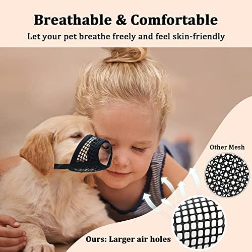 Mayerzon Dog Muzzle, Soft Mesh Muzzles for Small Medium Large Dogs Chihuahua Poodle Husky Labrador Retriever, Breathable Dog Mouth Guard for Biting Chewing Grooming, Allow Panting Drinking (S, Black)