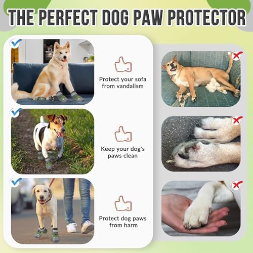 SlowTon Dog Shoes for Large Small Medium Dogs - Breathable Dog Boots for Summer Hot Pavement, Paw Protector for Outdoor Walking Winter Snow, Anti-Slip Rubber Dog Booties for HardFloor (Army Green, 3)