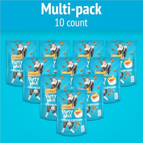 Purina Friskies Cat Treats, Party Mix Lobster & Mac 'N' Cheese Flavors - (Pack of 10) 2.1 oz. Pouches