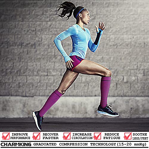 CHARMKING Compression Socks for Women & Men (8 Pairs) 15-20 mmHg Graduated Copper Support Socks are Best for Pregnant, Nurses - Boost Performance, Circulation, Knee High & Wide Calf (S/M, Multi 41)