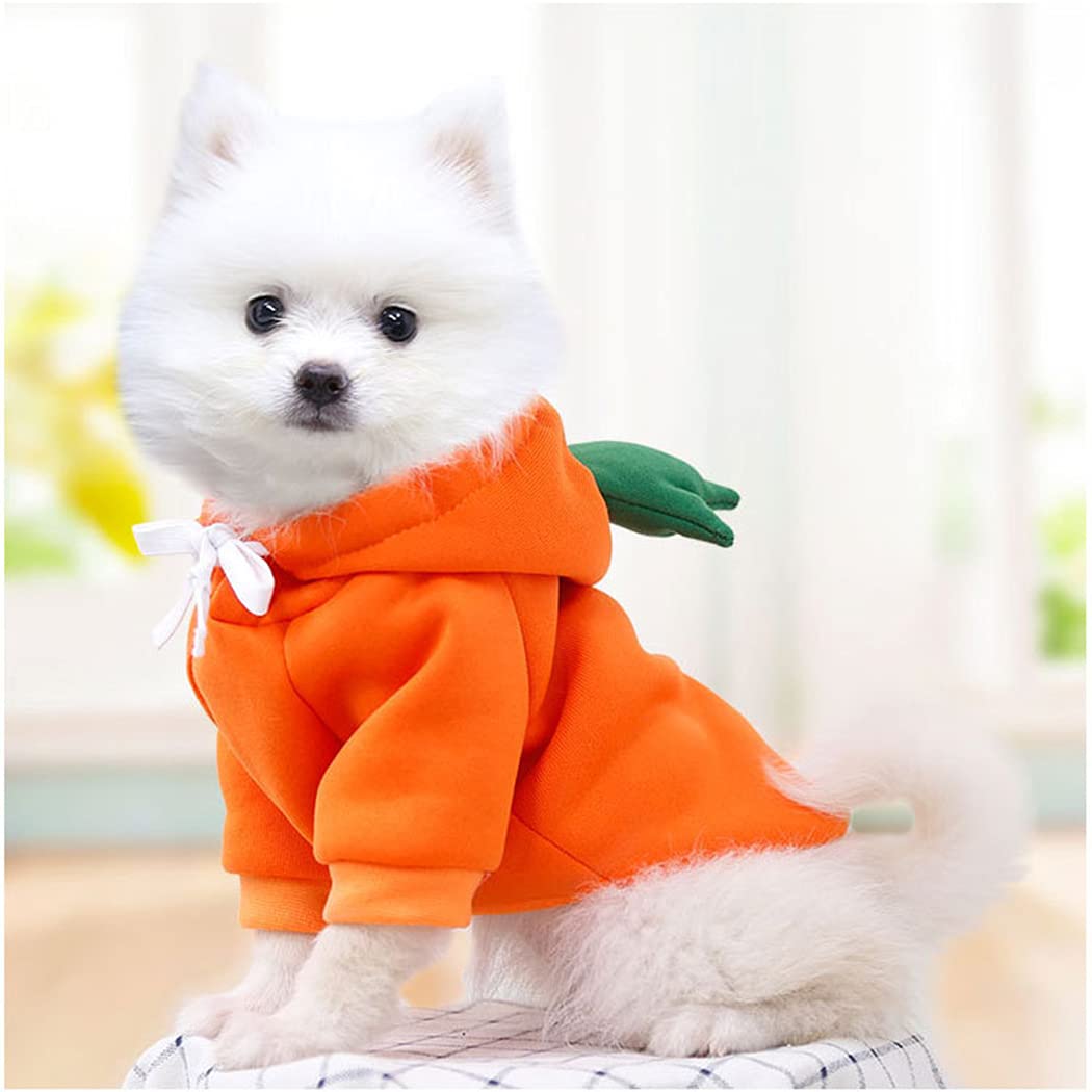 XIAOYU Pet Clothes Dog Hoodies Warm Sweatshirt Coat Puppy Autumn Winter Apparel Jumpsuit with Fruit Hood, Carrot, L