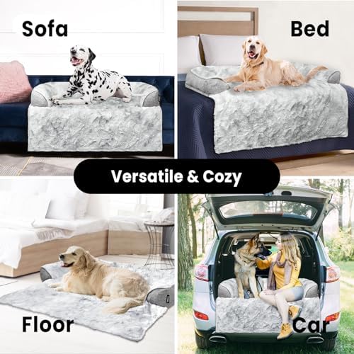 Calming Extra Large Dog Couch Bed for Dogs, 45 x 37 inch Waterproof Removable Dog Mat Couch Cover for Furniture Protector, Non-Slip Fluffy Pelsbarn Dog Bed for Couch, Sofa, Car - Tie-Dry Grey
