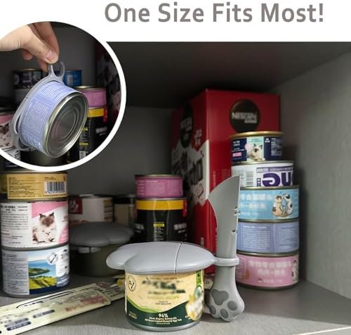 3 Pcs Cat Food Can Covers & One Can Opener | Cute Paw Shape Can Covers and Opener Spatula Cat Wet Food Spoon | Universal BPA Free Silicone Can Food Spoon & Covers for Dog Cat Cans(Grey)