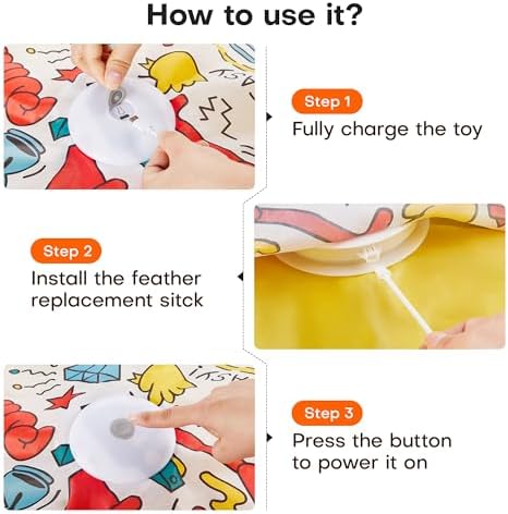 Potaroma Cat Feather Toys Interactive, Unpredicatable in-The-Cover Moving Feather, Hide and Seek Kitten Wand Toy, Rechargeable Automatic Indoor Cat Toy, Exercise Kicker for All Breeds, Graffiti Cover