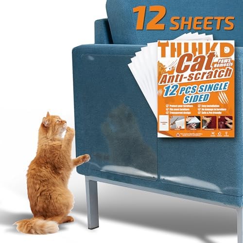 Cat Scratch Furniture Protector: 12 Pcs Couch Protectors Tape from Cats Claws Scratching Single Sided Clear Sticky Sheets Proof Clawing Sofa Corner Protection Cover Anti Scratch for Furniture
