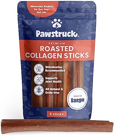 Pawstruck All Natural 11-12" Roasted Collagen Sticks for Dogs – Low Odor & Long-Lasting Bully Stick & Rawhide Alternative, Single Ingredient, Vet Approved – 5 Pack