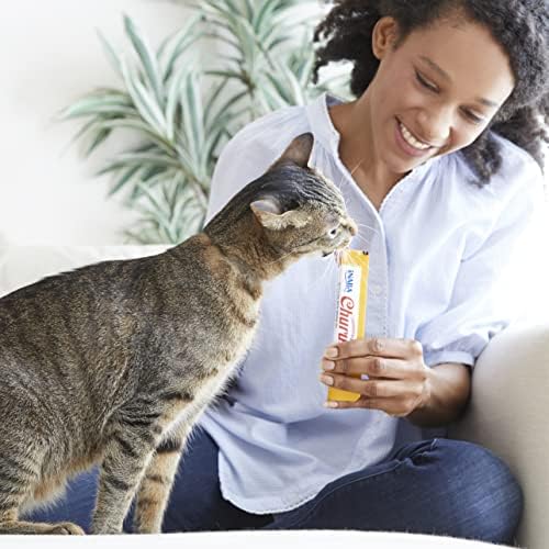 INABA Churu Cat Treats, Grain-Free, Lickable, Squeezable Creamy Purée Cat Treat/Topper with Vitamin E & Taurine, 0.5 Ounces Each Tube, 24 Tubes (4 per Pack), Chicken with Crab Recipe