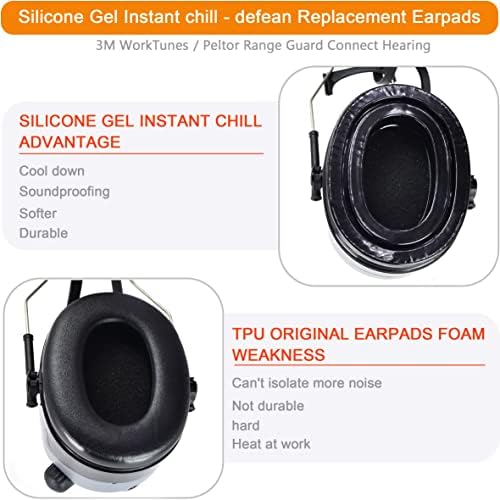 Silicone Gel Instant chill Earpads - defean Replacement Ear Cushion Compatible with 3M WorkTunes(90543, 90544, 90542, 90541)/ Peltor Range Guard Connect Hearing Protector(EM042/033/037 Series)