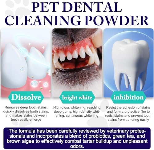 Dog Teeth Cleaning Powder - Dog Dental Powder - Dog Breath Freshener - Targets Tartar & Reduces Plaque & Bad Breath - Teeth Cleaning Made Easy Eliminate - for Small, Medium, Large Dogs (2PCS)