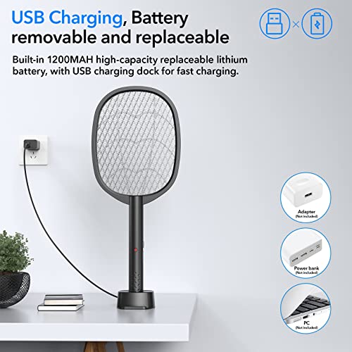 2 Pack Electric Fly Swatter 2 in 1 Bug Zapper Racket & Mosquito Zapper,4000V with USB Charging Base,Powerful Mosquito Swatter with 3 Layers of Safety Net Suitable for Indoor and Outdoor…