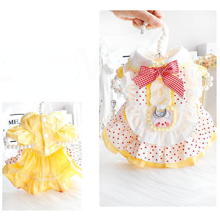 AZA Dog Princess Dresses for Small Dogs Lolita Clothes Costume Pet Hoodies Girl Cute Coat Outfits Spring Costumes (S,Yellow)