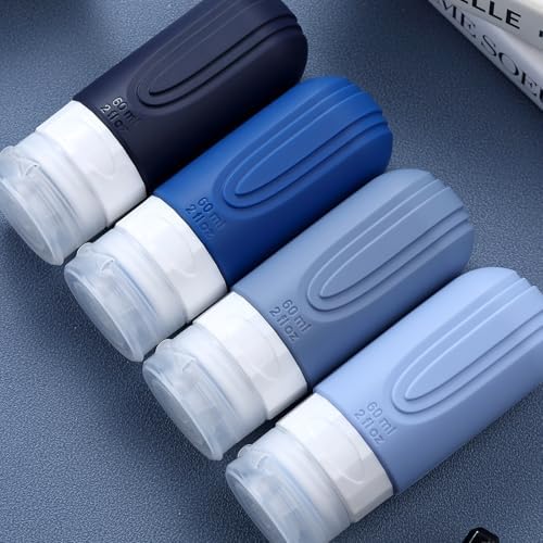 Travel Bottles for Toiletries, Tsa Approved 2oz Travel size Bottles, BPA Free Leak Proof Travel Toiletry Containers, Refillable Travel Accessories with Toiletry Bag for Shampoo Liquid (4 Pack)