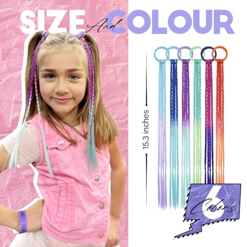 Dreamlover Hair Accessories for Girls, Colored Hair Extensions for Kids, Braided Ponytail Extension, Crazy Hair Day Accessories, 12 Pieces