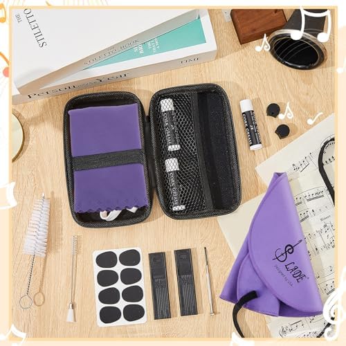 Boao 23 Pcs Clarinet Cleaning Kit All in One Accessories Set with Swab, Reeds, Cork Grease, and Thumb Rest Essential Care Kit for Clarinet Wind Instruments(Purple)