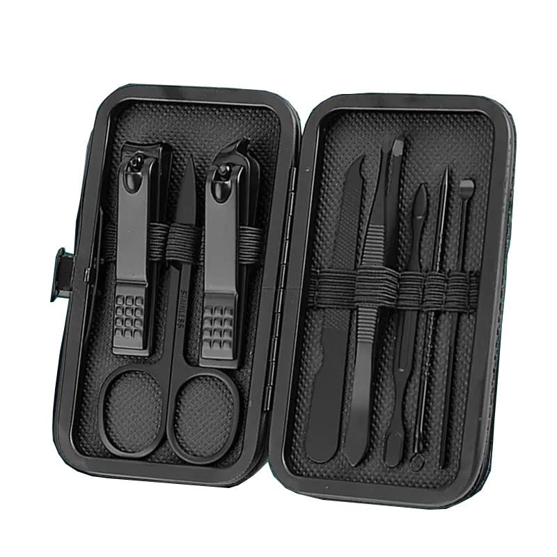 Black Nail Clipper Set, Men's Stainless Steel Nail Clippers, Callus Removal Ear Scoop Set, Hand and Foot Beauty Tool Kit