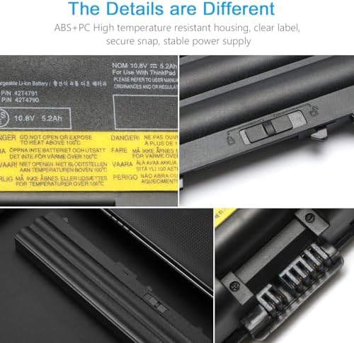 10.8v 57wh 55+ T410 SL410 0A36303 New Replacement Laptop Battery for Lenovo ThinkPad T510 T520 W510 W520 L412 L420 L512 SL510; P/N 42T4799 42T4751 42T4235 42T4753 42T4796, 6-Cells