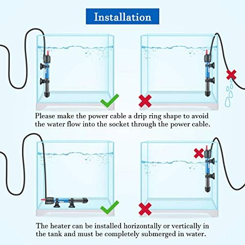 Hitop 25W/50W/100W/300W Adjustable Aquarium Heater, Submersible Glass Water Heater for 5 – 70 Gallon Fish Tank (100W)