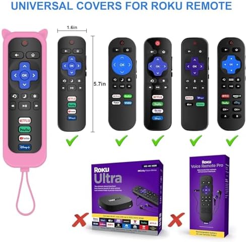 Remote for Roku TV & Cover for Hisense Roku Remote, 2-Pack Remotes Replacement Cover Compatible with Hisense Roku TV Remote, Replacement for Hisense Roku TV Remote (Pink)