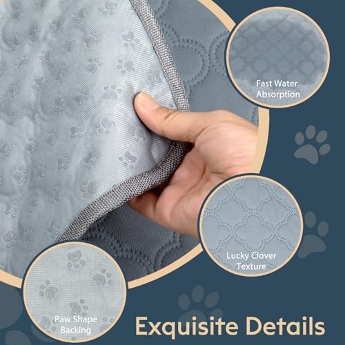 Washable Pee Pads for Dogs - 2 Pack Reusable Pee Pads with Dog Paw Shape Non-Slip Backing (Light Grey, 36" X 36")
