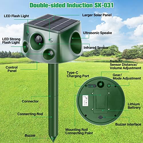 Ultrasonic Animal Repellent,2024 Upgrade 360Β° Cat Repellent Outdoor,Waterproof Deer Repellent Devices with Motion Sensor,Solar Animal Repeller Outdoor,Repel Dogs Bird Skunk Rabbit Squirrels Deer